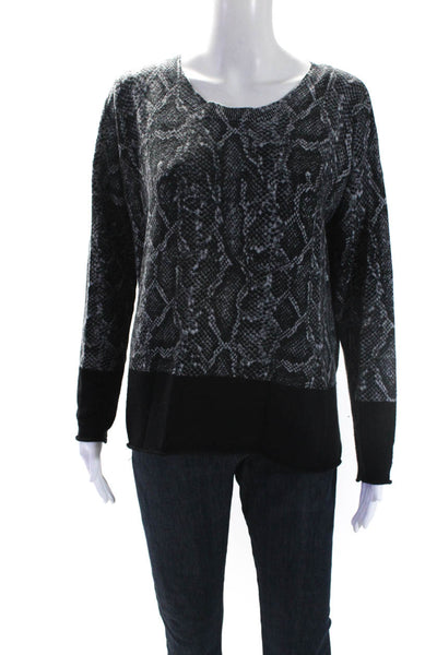 Designer Womens Cashmere Knit Python Print Split Hem Shirt Top Gray Black Size M