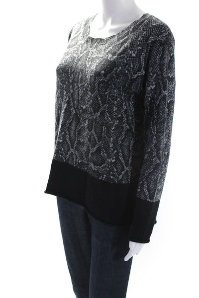 Designer Womens Cashmere Knit Python Print Split Hem Shirt Top Gray Black Size M