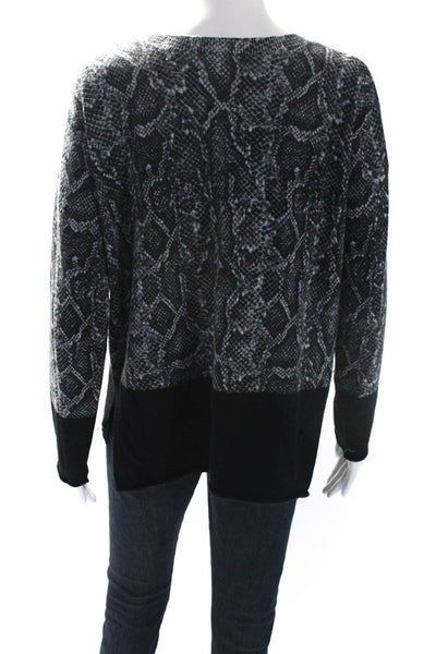 Designer Womens Cashmere Knit Python Print Split Hem Shirt Top Gray Black Size M