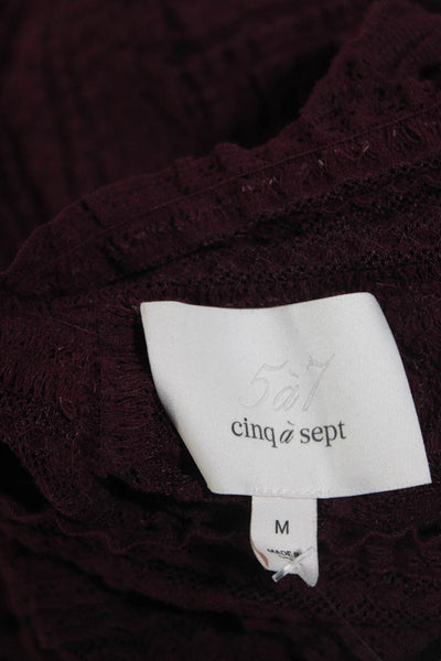 Cinq à Sept Womens Cotton Ruffled Front Cold Shoulder Blouse Top Wine Red Size M