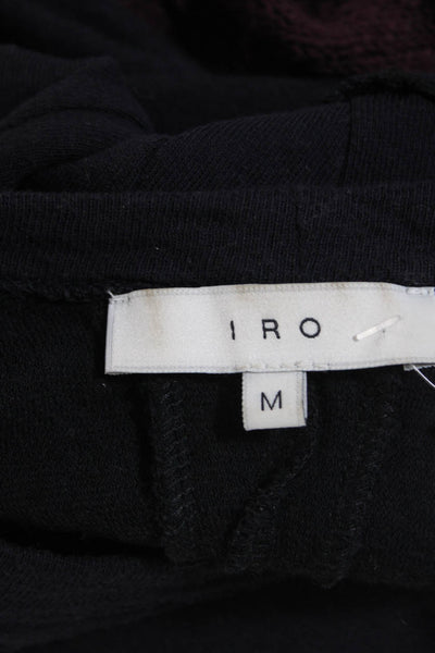 IRO Womens Cotton Pleated Short Sleeve Curved Hem Shirt Top Navy Blue Size M