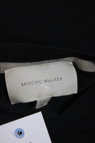 Brochu Walker Womens Cotton Knit Ribbed Hem Asymmetrical Zipper Top Black Size M