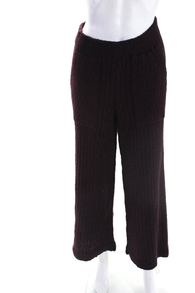 Free People Womens Cotton Ribbed Knit Wide Leg Casual Trousers Purple Size S