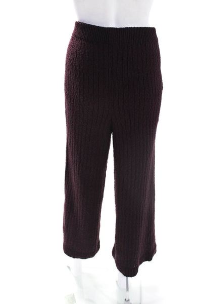 Free People Womens Cotton Ribbed Knit Wide Leg Casual Trousers Purple Size S