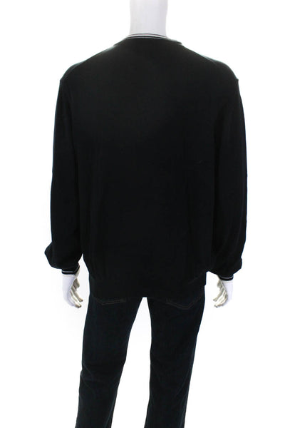 Saks Fifth Avenue Mens Pullover Crew Neck Sweatshirt Black White Size Large