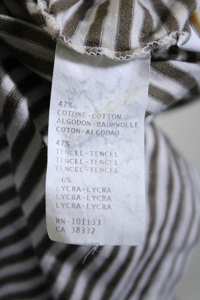 Ermenegildo Zegna Mens Cotton Striped Print Polo Shirt Top Brown Ivory Size 2XL