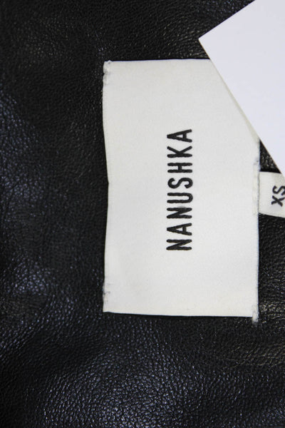 Nanushka Womens Vegan Leather V-Neck Short Sleeve Maxi Wrap Dress Black Size XS