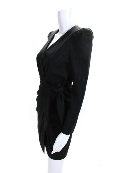 Ba&Sh Womens Pinstripe V-Neck Long Sleeve Mini Wrap Dress Black Size 1