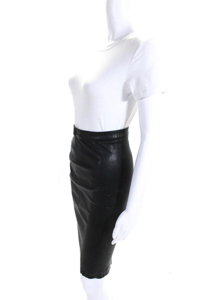LaMarque Womens Unlined Leather Zip Up Midi qStraight Pencil Skirt Black Size 0