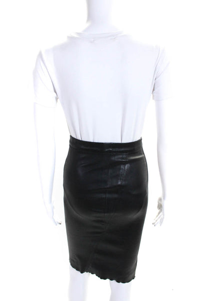 LaMarque Womens Unlined Leather Zip Up Midi qStraight Pencil Skirt Black Size 0