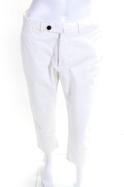 Tessuti Di Sondrio Womens Flat Front Button Up Straight Leg Pants White Size M