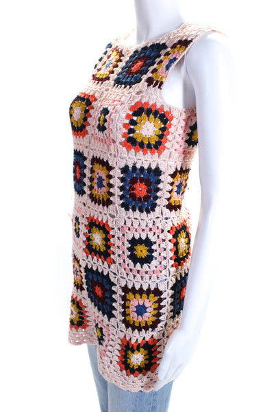 Cindigindi Womens Crochet Granny Square Sleeveless Top Multicolor Size S