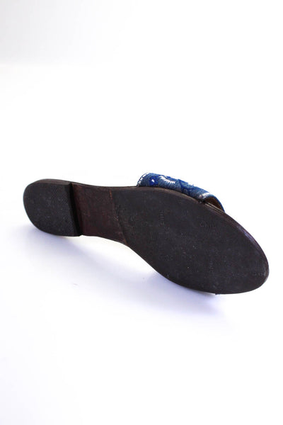 Veronica Beard Womens Embroidered One Strap Slide On Sandals Blue Size 37 7