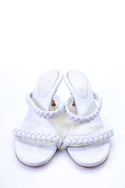 Gianvito Rossi Womens Leather Braided Straps Slide On Heels White Size 37.5 7.5