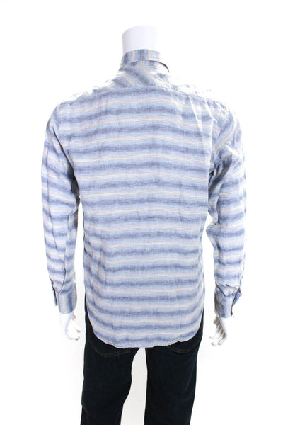 Billy Reid Mens Striped Print Long Sleeve Standard Button Down Shirt Blue Size S