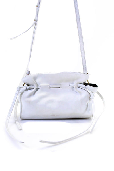 Mansur Gavriel Womens Leather Crossbody Drawstring Bucket Pouch Handbag White