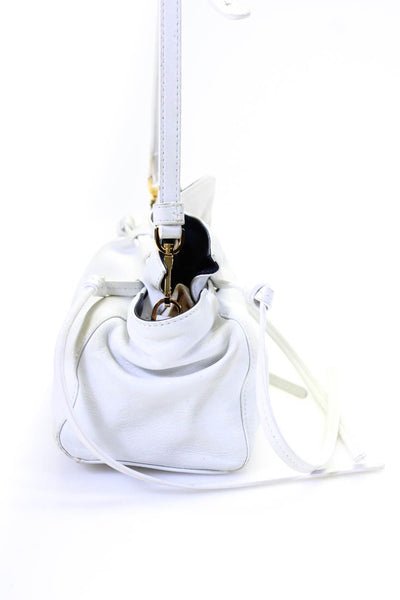 Mansur Gavriel Womens Leather Crossbody Drawstring Bucket Pouch Handbag White