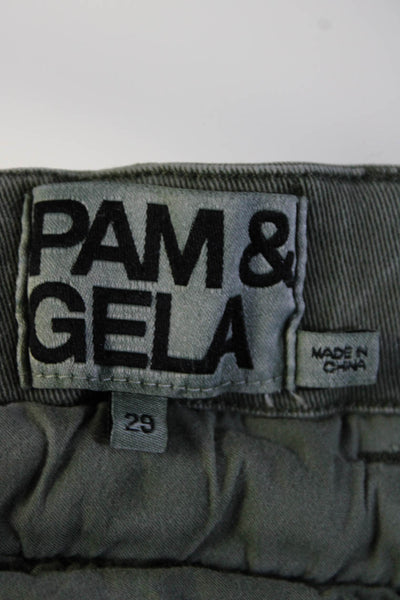 Pam & Gela Womens Striped Side High Rise Skinny Leg Pants Green Black Size 29
