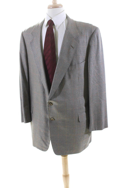 Hickey Freeman Mens Wool Houndstooth Print Button Blazer Jacket Brown Size EUR50