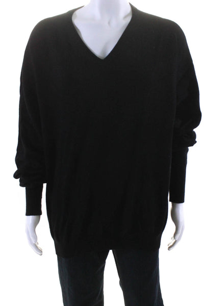 Saks Fifth Avenue Mens Cashmere V-Neck Knitted Pullover Sweater Black Size 2XL