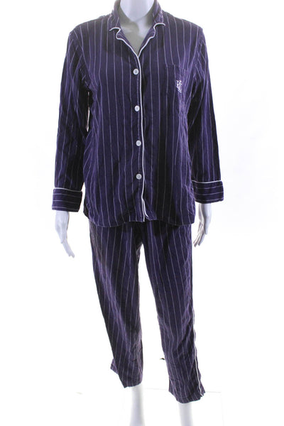 Lauren Ralph Lauren Womens Purple Striped Long Sleeve Top Pants Pajama Set SizeM