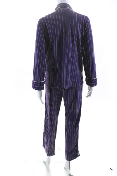 Lauren Ralph Lauren Womens Purple Striped Long Sleeve Top Pants Pajama Set SizeM