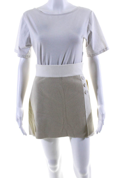 Toccin x RTR. Womens Colorblock Buttoned Slit Short Skirt Beige Ivory Size S
