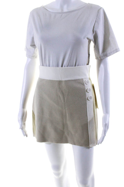 Toccin x RTR. Womens Colorblock Buttoned Slit Short Skirt Beige Ivory Size S