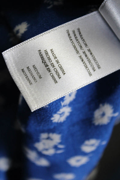 Rails Womens Floral Print Ruffle Trim V-Neck Short Sleeve Romper Blue Size M