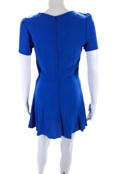 Flynn Skye Womens Square Neck Short Sleeve Zip Up Mini Dress Blue Size S