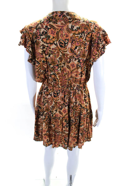 Olivaceous Womens Floral Print V-Neck Short Sleeve Mini Dress Orange Size L