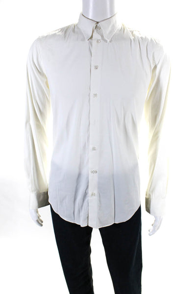 Giorgio Armani Mens Button Front Long Sleeve Collared Shirt White Size 16