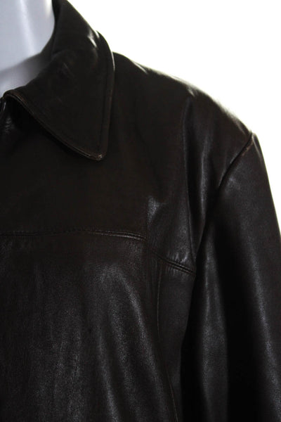 Echtes Leder Womens Brown Leather Collar Full Zip Long Sleeve Jacket Size 5XL
