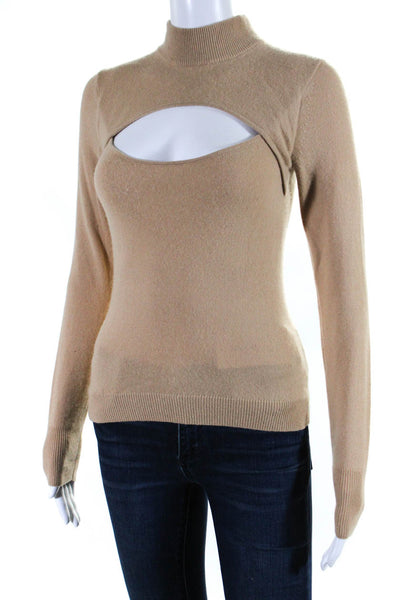 Intermix Womens Cashmere Long Sleeves Turtleneck Sweater Beige Size Petite