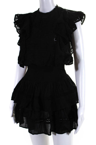 Valiante Womens Crochet Trim A Line Tiered Dress Black Cotton Size 0