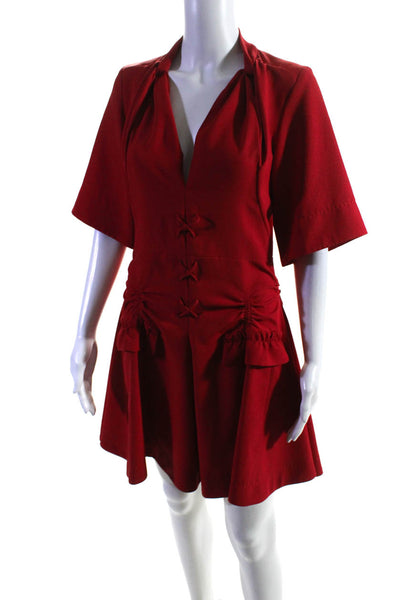 Carven Women's Short Sleeve V Neck Mini Dress Red Size 34