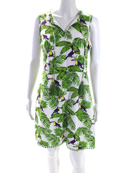 Jade Womens Animal Print V-Neck Sleeveless Pullover Mini Dress White Size S