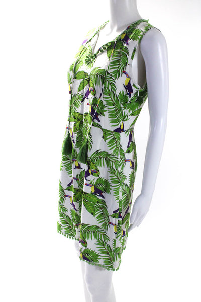 Jade Womens Animal Print V-Neck Sleeveless Pullover Mini Dress White Size S
