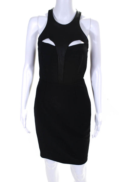 Yigal Azrouel Womens Leather High Neck Sleeveless Pencil Dress Black Size 2
