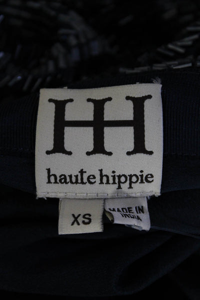 Haute Hippie Womens Beaded Striped Scalloped Mini Skirt Blue Gray Black Size XS