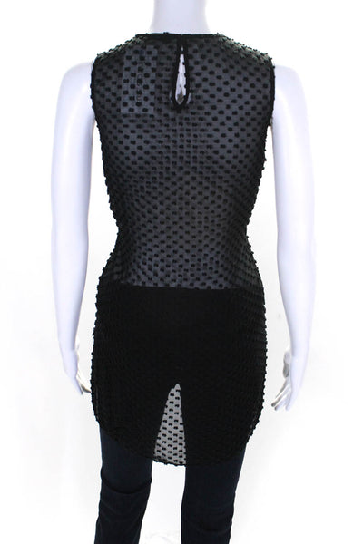 Jenni Kayne Womens Textured Polka Dot Sheer Sleeveless Blouse Black Size XS