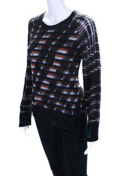Raquel Allegra Womens Striped Long Sleeved Thin Sweater Navy Blue Orange Size 1