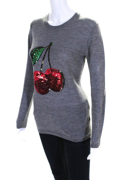 Markus Lupfer Womens Wool Sequined Cherry Long Sleeved Shirt Gray Red Size XS