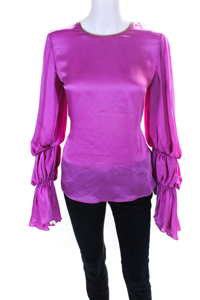 Roksanda Womens 100% Silk Tiered Long Sleeved Round Neck Blouse Pink Size M