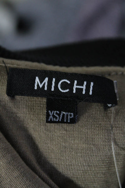Michi Womens Mesh Layered Zippered Long Sleeved Bomber Jacket Black Tan Size XS