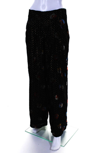 Eva Franco Womens Velour Print Floral Print Zipped Wide Leg Pants Black Size 4