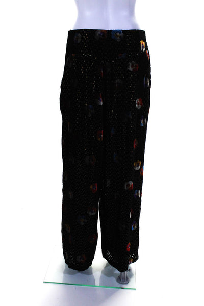 Eva Franco Womens Velour Print Floral Print Zipped Wide Leg Pants Black Size 4