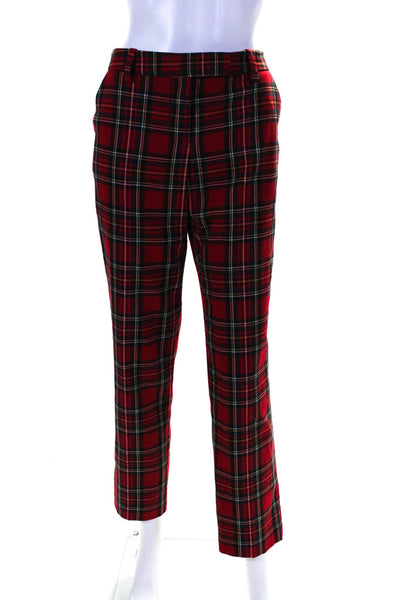 Trina Turk Womens Plaid Print Buttoned Hook & Eye Skinny Leg Pants Red Size 8