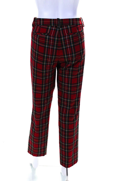 Trina Turk Womens Plaid Print Buttoned Hook & Eye Skinny Leg Pants Red Size 8