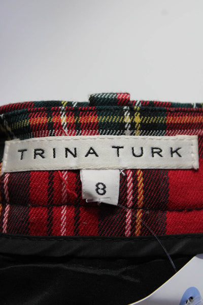 Trina Turk Womens Plaid Print Buttoned Hook & Eye Skinny Leg Pants Red Size 8